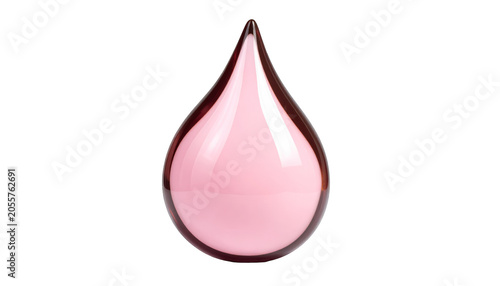 Isolated Glossy Pink Water Drop Sculpture Representing Liquid Purity and Minimalist Aesthetic Design Element on a Pure White Background