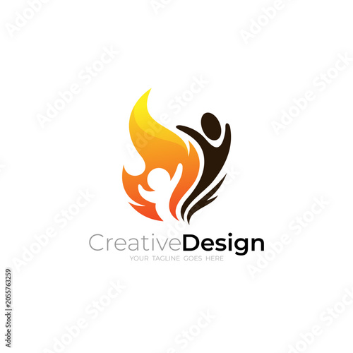 flame logo and people care design template, abstract logo with fire