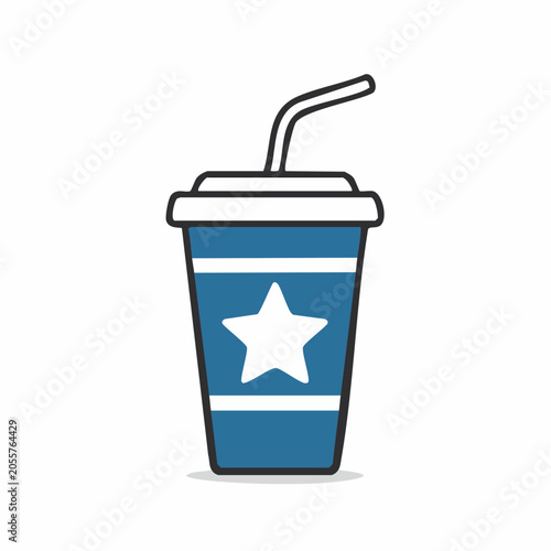 Blue Disposable Cup with Star and Straw Icon