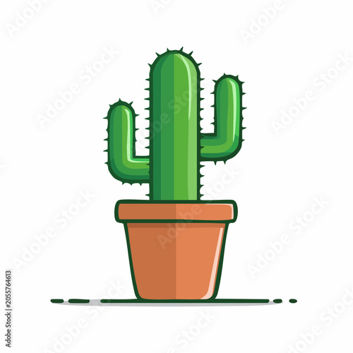 Green cactus in a terracotta pot, flat design illustration