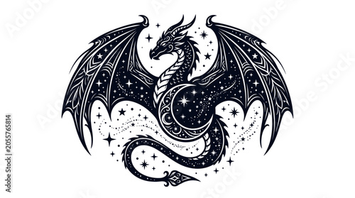 Vászonkép Mythical Dragon Celestial Tattoo Art