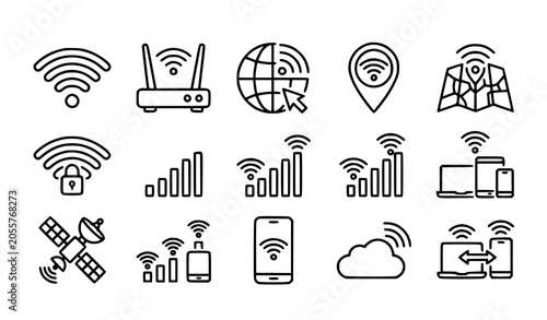 Photos WiFi Icon Set Vector Illustration with Wireless Internet and Network Symbols