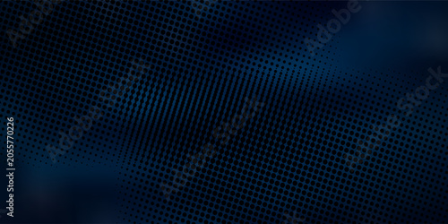 Abstract dark background featuring a deep navy blue gradient overlaid with a structured black halftone dot pattern, vector illustration, eps 10.