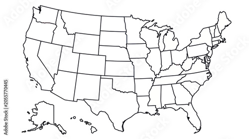 Outline Map of the United States of America with State Borders