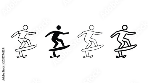 Tablou pe pânză Four stick figures riding hydrofoil surfboards in different styles on white back