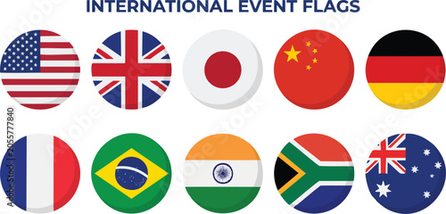 Photography Set of round national flags for global sporting events