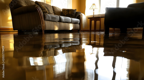 Reflected home, water flood damage.