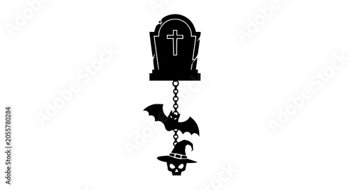 Fotografie Halloween Bat Witch Hat Skull Tombstone Hanging Decoration Silhouette
