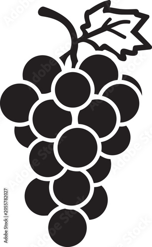 Black grapes cluster with leaf illustration
