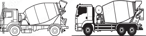 Concrete mixer truck transporting cement in construction site