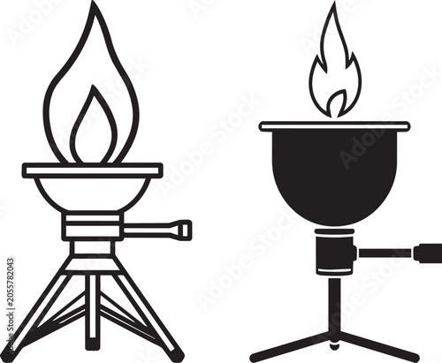 Two camping stoves with flames for outdoor cooking