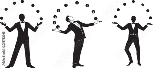 Suited man juggling balls in formal pose