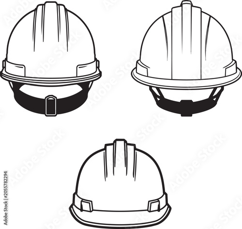 Three safety hard hats with ventilation channels