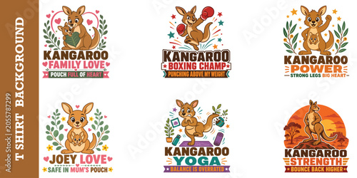 Foto Kangaroo lifestyle bundle with cute family love and fitness yoga themed vector graphics