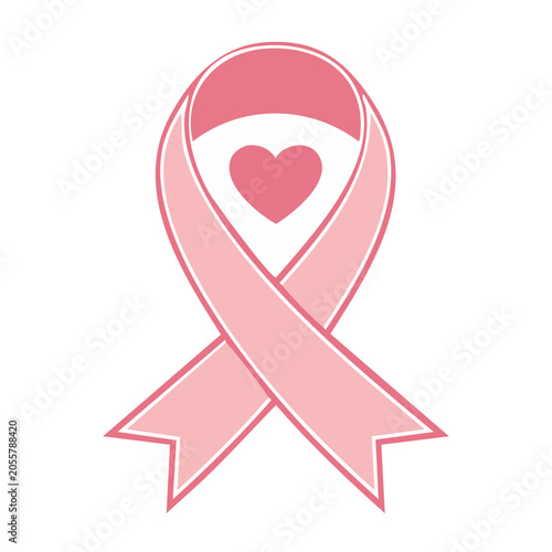 Pink Ribbon with Heart Vector Illustration