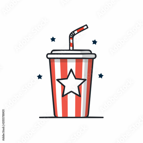 Red and White Striped Drink Cup with Star and Straw