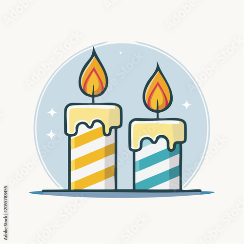 Two lit birthday candles with striped design