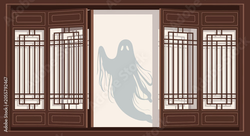 Canvastavla ghost in window, spooky halloween scene