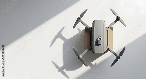 Obraz w ramie Drone with propellers on white surface.