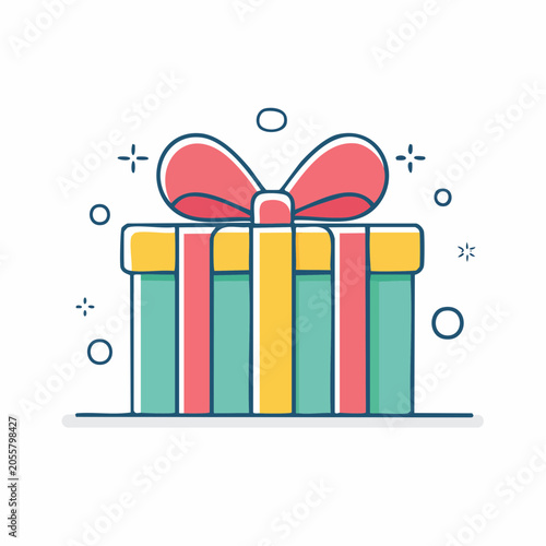 Gift Box with Red Ribbon and Confetti