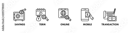 Deposit banner web icon illustration concept with icon of savings, term, online, mobile, and transaction