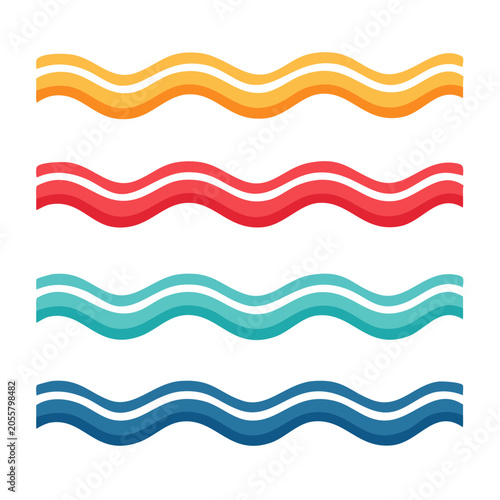 Set of Colorful Wavy Lines Vector Graphic