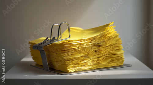 Yellow Napkins Stacked in Metal Napkin Holder