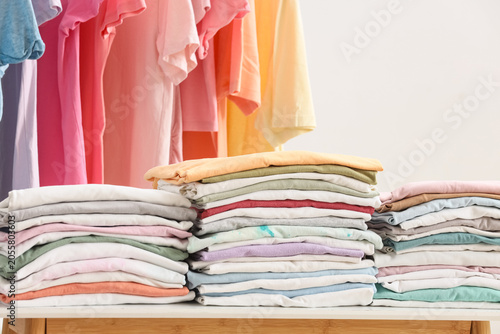 Neatly folded colorful laun...