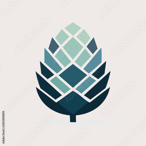Stylized geometric pinecone or hop cone logo icon.