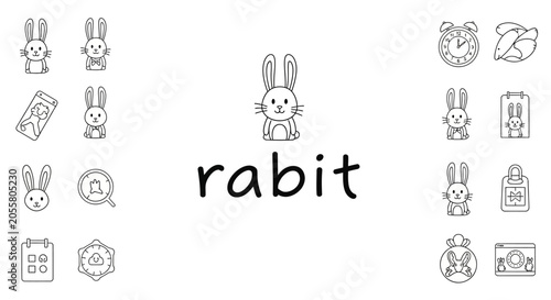 Rabbit icons and cartoon character designs.