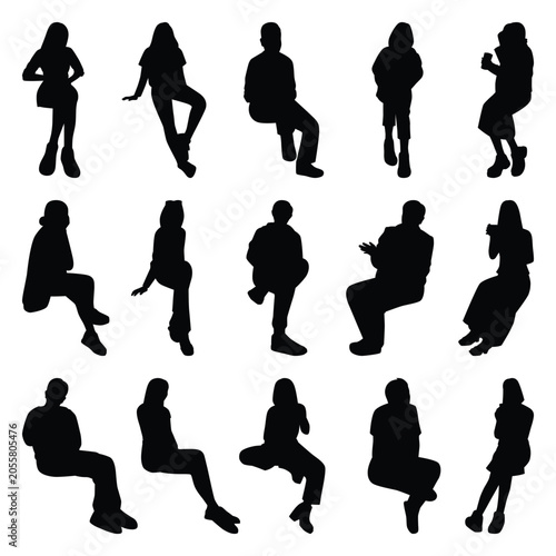 Vector collection set of sitting people silhouettes.	
