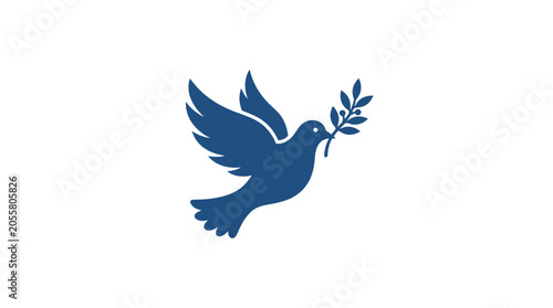 Foto Blue dove with olive branch, symbol of peace