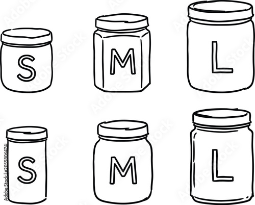 Sizes of glass jars labeled s m l