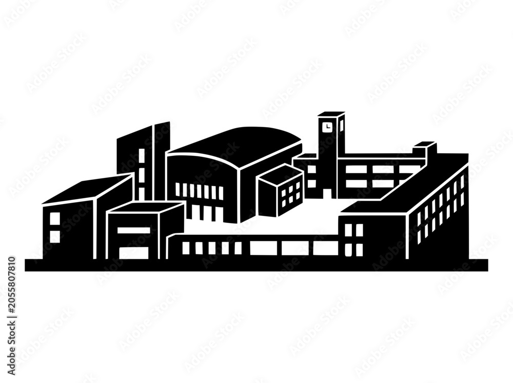 Fototapeta premium Industrial factory complex building silhouette vector illustration
