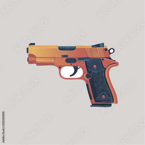 Modern orange and black semi-automatic pistol handgun illustration