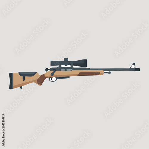 Realistic brown and black rifle with scope isolated on plain