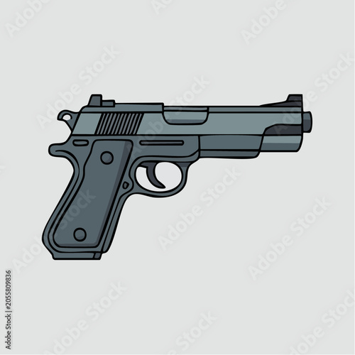 Modern dark grey handgun pistol illustration isolated on light grey