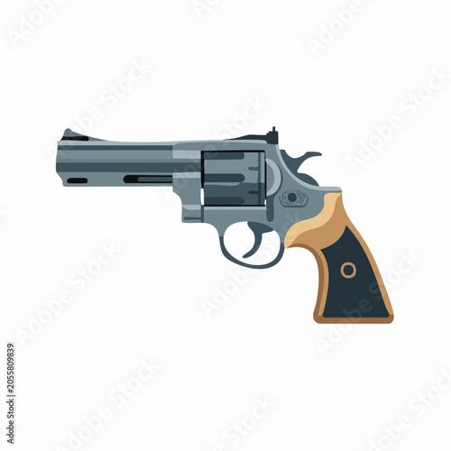 Realistic gray revolver handgun with black and tan grip isolated