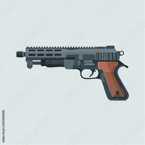 Modern semi-automatic pistol with orange grip isolated on plain