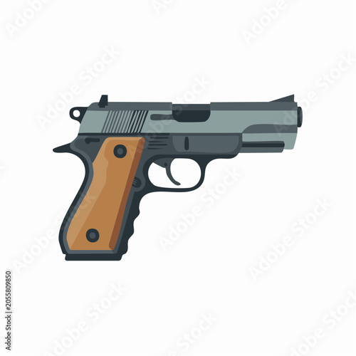 Realistic semi-automatic pistol illustration with brown grip and gray