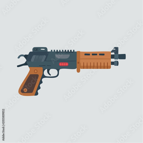 Futuristic orange and gray sci-fi blaster gun illustration isolated