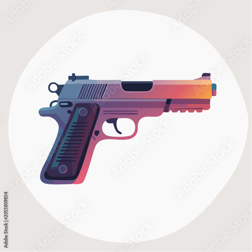 Colorful gradient pistol handgun illustration in purple pink