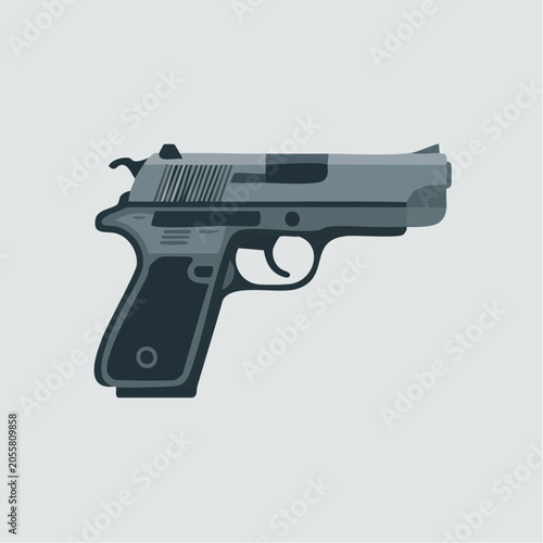 Modern gray handgun pistol illustration with black accents isolated