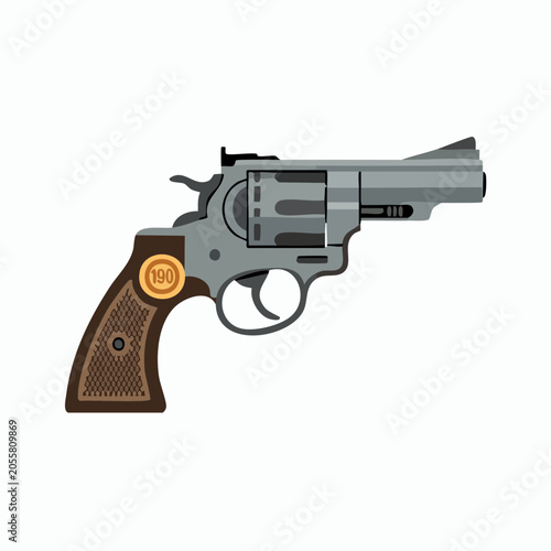 Vector illustration of a gray revolver handgun with brown wooden grip