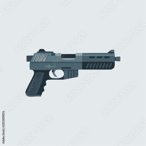 Modern dark grey handgun illustration with detailed design elements