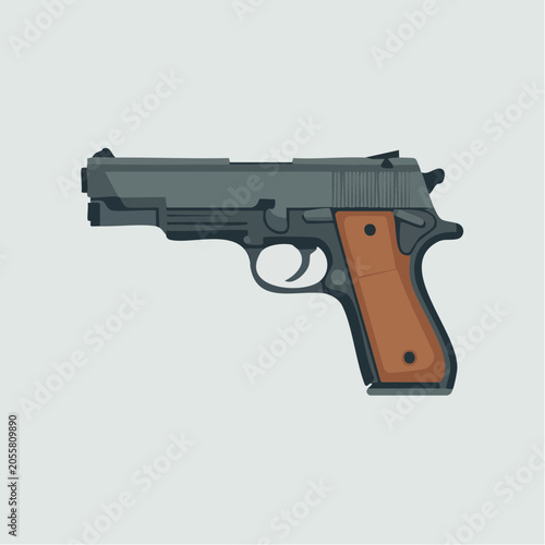 Modern dark grey and brown handgun illustration with wooden grip