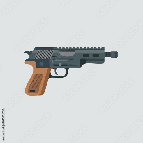 Modern semi-automatic pistol with orange grip isolated on white
