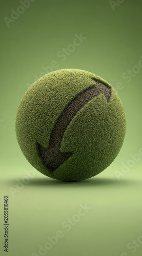 Green sphere with arrow symbol representing sustainability and environmental awareness.