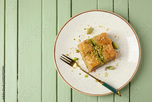 Plate with tasty baklava an...