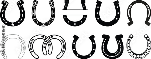 Horseshoe silhouette isolated on transparent background. Vintage Horseshoe icon in flat set horseshoe and symbol of luck Hand drawn lucky horseshoe Tattoo design Vector for apps or website
